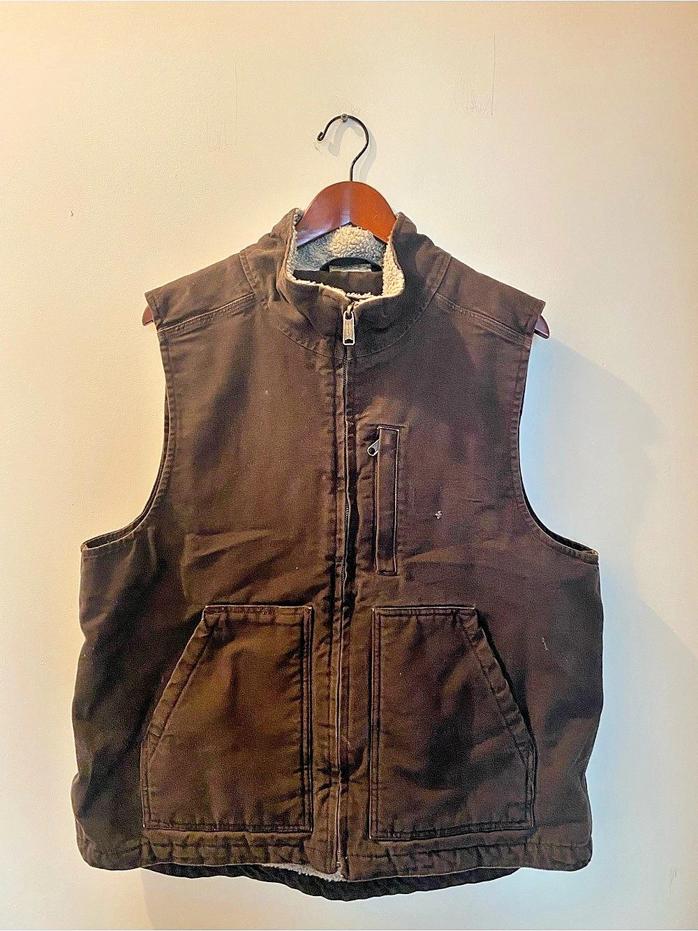 Carhartt Loose Fit Washed Duck Sherpa-Lined Mock-Neck Vest Brown Vest Size Large